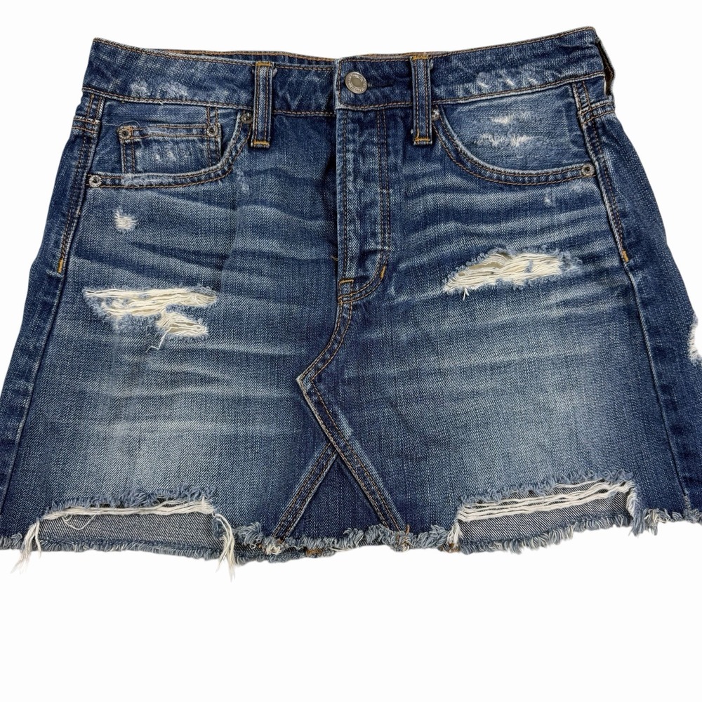 American Eagle AEO Jean Mini Skirt Size 4 Hi-Rise Festival Mini Distressed